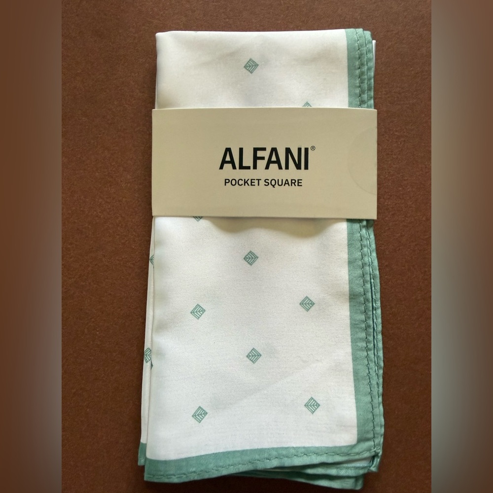 Alfani White and Mint Green Pocket Square
